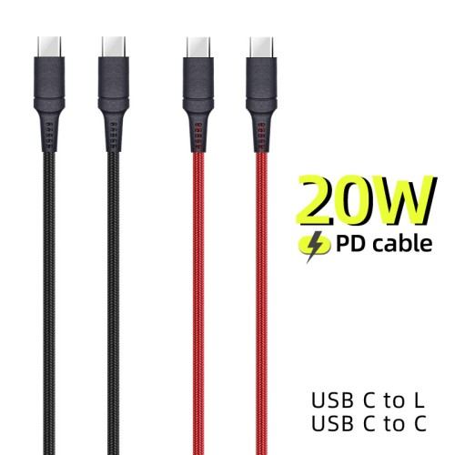 20WPD fast charging line USB C mobile phone fast charge data cable CTOC CTOL 5 core PD line with retail packaging