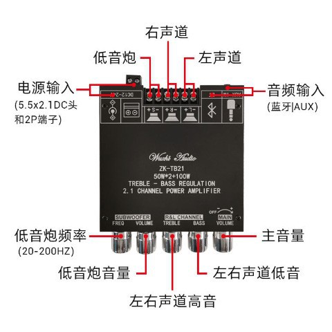 Audio2.1 channel Bluetooth digital power amplifier board module high and low tone overweight subwoofer high power