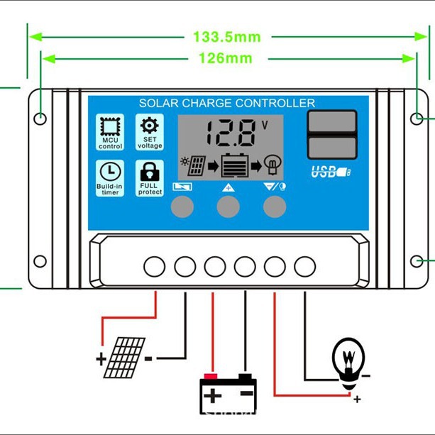 Pwm Solar Controller 10A20A30A12V24Vusb Charge and Discharge Photovoltaic Street Light System Controller