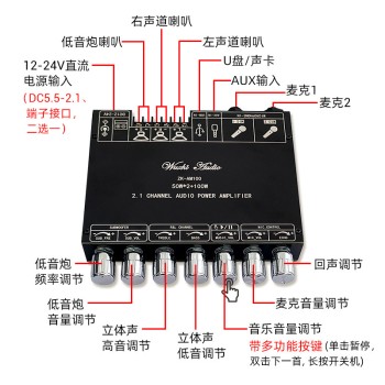ZK-AM100 High Power KTV Microphone Audio All-in-One 2.1 Channel Bluetooth Power Amplifier 50+50+100W