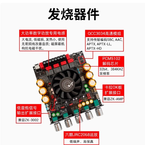 ZK-APTX3 Qualcomm Bluetooth power amplifier board 2.1 channel 300W 300W 600W power amplifier chip TPA3255