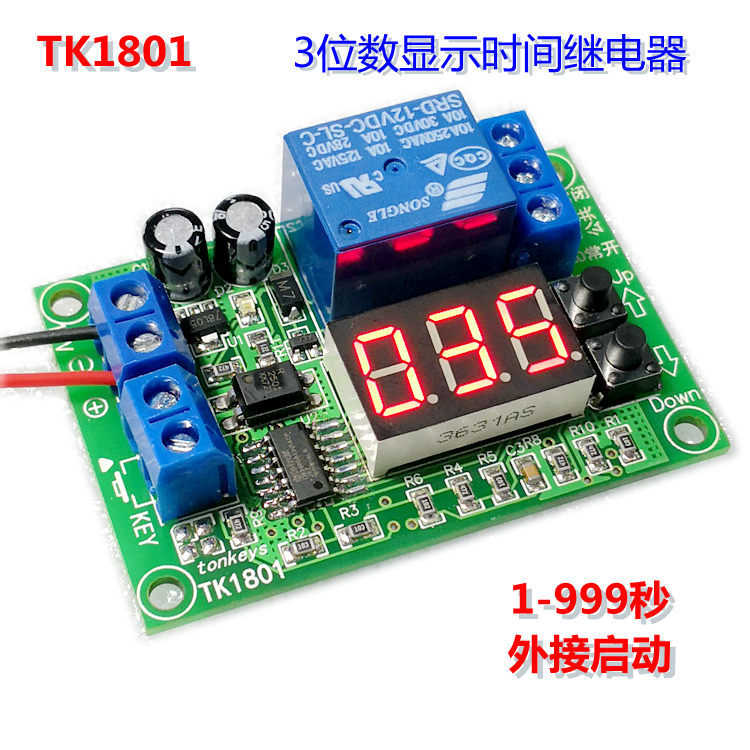 3-digit display time relay module trigger start timing stop dynamic display button adjustment