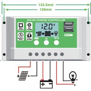 Pwm Solar Controller 10A20A30A12V24Vusb Charge and Discharge Photovoltaic Street Light System Controller